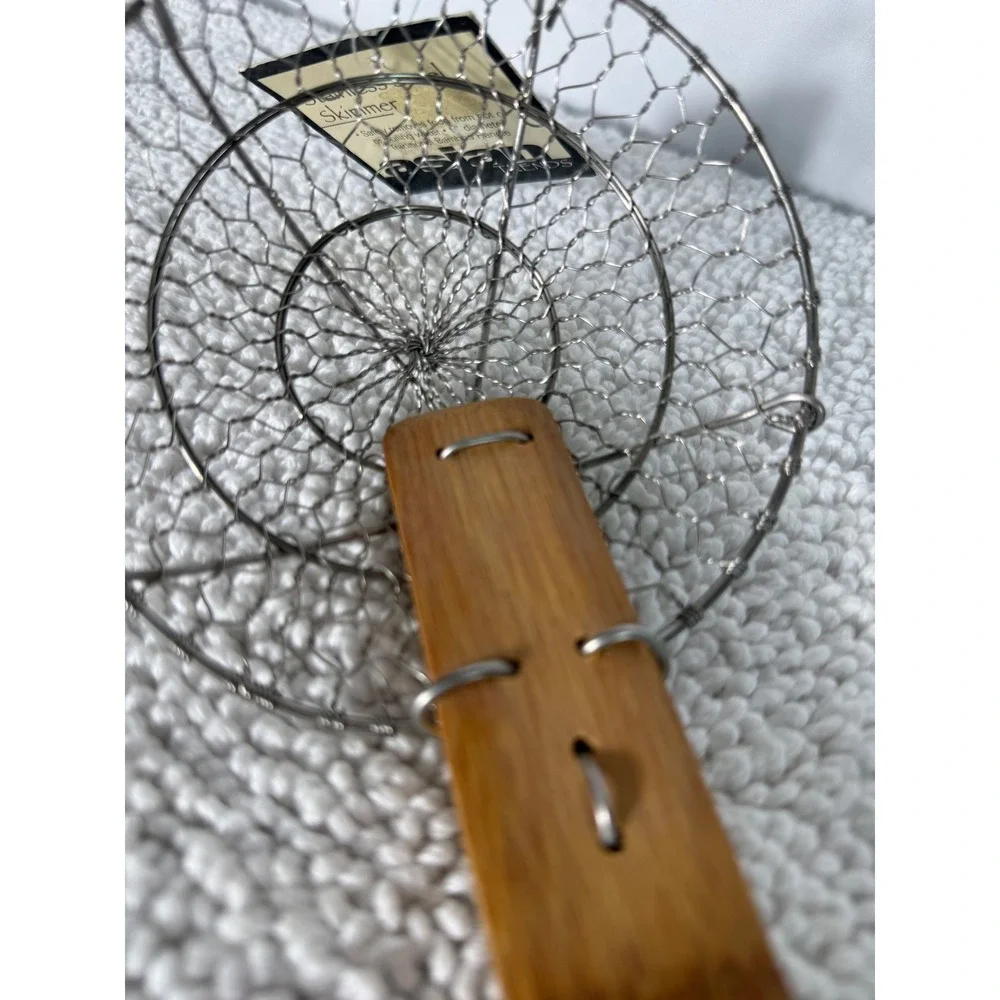 Asian Trends Stainless Steel Skimmer Spider Strainer Bamboo Handle‎ 15.5 Inch